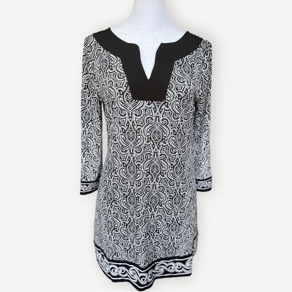 White House Black Market Notch Neck Abstract Print Tunic Mini Dress. Medium. - Picture 1 of 8
